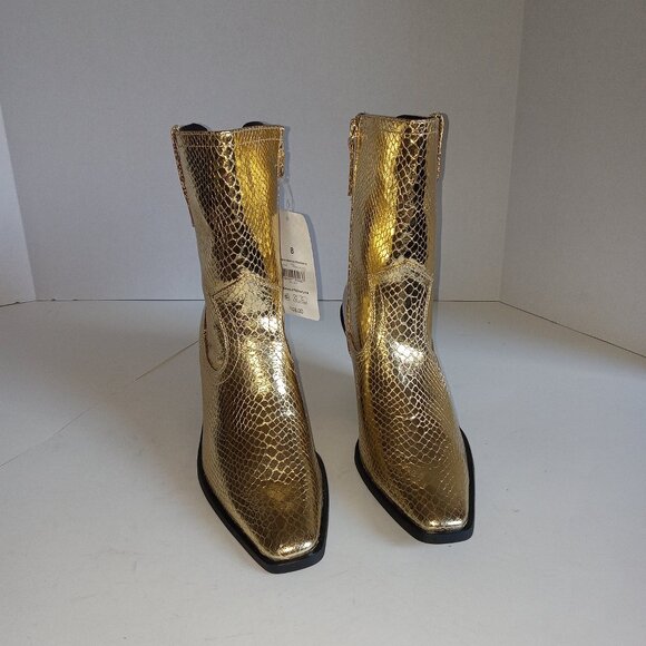 NWT- Scoop Western Style Metallic Gold Snake Texture Booties - Size 8 - Picture 1 of 3